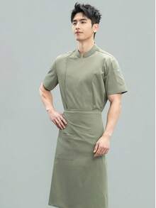 New Custom Chef Uniform Short Sleeve, Breathable Back Mesh, High-End For Hotel, Western Restaurant, Bakery, Cafe, Flower Shop, BBQ, Fast Food, Stylish Design With Pockets For Small Items Storage, Soft Fabric - Army Green - View 5