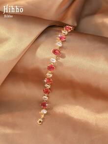 Hihho 1 pieza Pulsera de circonita ovalada, pulsera elegante y brillante que ilumina la piel, adecuada para uso diario, reuniones y fiestas de fogata, combinación de colores aleatoria - Pulsera - Ver 14