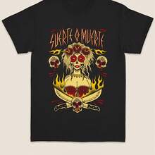 Luck Or Death T-Shirt With Sugar Skull Design For Men And Women, Retro Day Of The Dead Style, La Catrina, Gothic Graphic, Mexican Tattoo, Casual - 彩色 - 查看 1