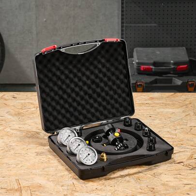Hydraulic Nitrogen Accumulator Charging Kit, All-In-One Nitrogen Fill Kit, Pressure Test System With 3 Gauges (1500, 4000, 6000 PSI), 6 Adapters Couplings, 1 Gas Hose, 1 Valve, 1 CGA580 Adapter