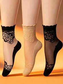 1/3/6 Pairs Women's Leopard Print Striped Fashion Casual Mid-Calf Socks, Breathable And Comfortable, Random Color, Suitable For Daily Wear And Outings, All Season Style - Multicolor - View 1