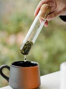 1個玻璃茶葉浸泡管附軟木塞蓋,可重複使用散葉茶濾網,耐熱茶葉浸泡器,適合居家與辦公室,便攜式泡茶器 - 彩色 - 查看 8