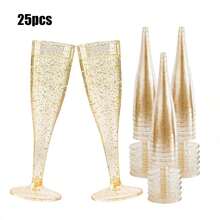 25/50pcs Elegant Reusable Plastic Champagne Flutes - 130ml/4.5oz Pink Glasses With Stem & Rim, Durable & Stylish For Weddings, Parties, Thanksgiving, Christmas, Halloween, New Year Party - 粉紅色 - 查看 11