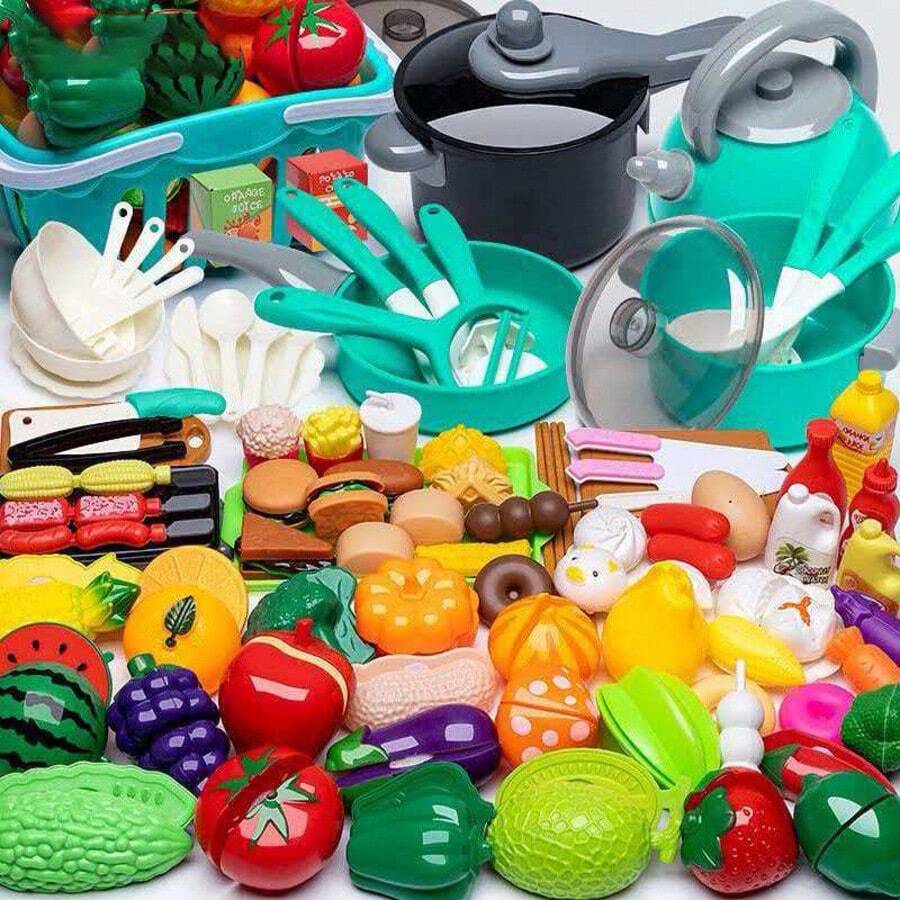 Children's Small Kitchen Toy Set Green Boys Girls Role Play Cooking Cooking Utensils Baby Simulation Cutting Fruit Vegetables Kitchenware - Green - View 1