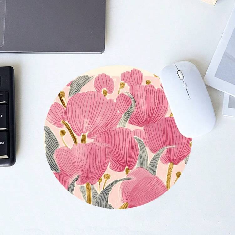 1 Cute Pink Flower Mouse Pad, Office Desk Circular Mouse Pad, Small Mini Travel Mouse Pad With Anti Slip Rubber Base, 7.87 Inch Diameter Suitable For Work Wireless Computer Laptop, Office Desk Accessory Single 47g - View 11
