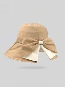 1pc Women's Dual-Tone Bow Bucket Hat, Summer Outdoor Sun Protection Hat, Fashion Versatile Wide Brim Hat For Women - Multicolor - View 5