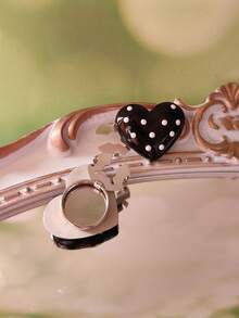 1pc/2pcs Elegant Polka Dot Heart-Shaped Button Cover, Shirt Button Cover Clip-On Button Cover Fashion Crystal Cufflink Cover - Black - View 5