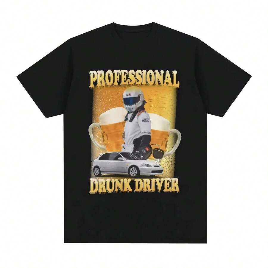 Vintage profesional Drunk Driver divertido Meme impreso camiseta mujer moda manga corta Casual verano camisetas Tops ropa - Multicolor - Ver 1