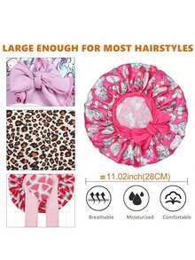Awegeo 1Pc/4Pcs Children's Printed Silky Satin Tie-Up Sleep Cap – Fashionable & Comfortable, Breathable & Non-Slip, Suitable For Daily Hair Care - Multicolor - View 3