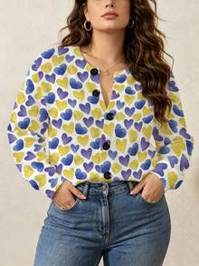 ASHKATIA Women's Plus-Size Vintage Cardigan Sweater, Filled With Love,Fall Winter Knit For Social Occasions - Multicolor - View 12