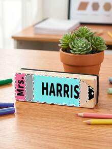 1pc Custom Teacher Name Large Size Chalkboard Eraser, Personalized Wooden Blackboard Eraser With Cute Pencil Design, Customizable Text (Mrs./Ms./Mr. + Name) In Multiple Colors, Ideal Classroom Gift For Teachers, Back To School Gift - Multicolor - View 6