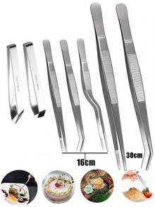 5件/3件/2件/1件装不锈钢弯头烹饪夹，精准厨房摆盘夹，烘焙装饰美化 - 彩色 - 查看 1