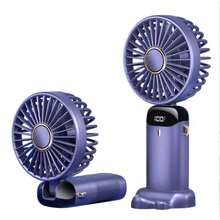 1200mAh Rechargeable Handheld Portable Mini Electric Fan, 90 Degree Foldable Desktop Fan, 5 Wind Speed Levels, LCD Display, Halter, Super Quiet, Pocket Size For Indoor And Outdoor Use - Multicolor - View 2