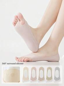 1/4/6 Pairs Ice Silk Toe Socks Spring Summer Low-Cut Invisible Anti-Slip Ultra-Thin Five-Finger Socks - Multicolor - View 5
