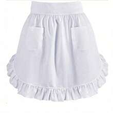 1pc Women's Short Ruffle Apron With 2 Pockets, Maid Apron Dress, White Ruffle Maid Apron, Cute Lace Ruffle Maid Apron, Tie Waist Apron With Pockets, Fashion Kitchen Cooking Restaurant Bistro Apron, Cute Maid Outfit - Multicolor - View 13