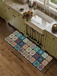 1pc Diatomaceous Earth Vintage Floral Tile Kitchen Mat, Mandala Pattern, 3.5mm 3-Layer Thickened Cuttable, Absorbent Non-Slip, Kitchen Bathroom Entryway Hallway Outdoor Whole House Universal Carpet - Multicolor - View 18