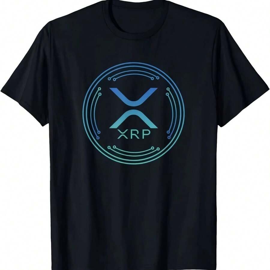 Camiseta con logotipo de Ripple Cryptocurrency XRP, 100% algodón, cuello redondo suave, manga corta, estampado azul vibrante sobre camisa informal unisex negra - Multicolor - Ver 1