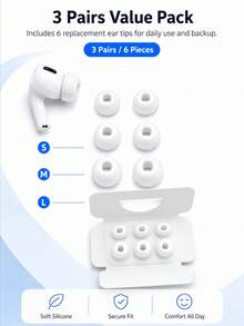 3 Pairs Silicone Replacement Ear Tips, Compatible With Airpods Pro 1st/2nd Generation, Waterproof Design With Noise Reduction Hole & Built-In Dust Filter, Perfect Fit Earbuds Cover, Phone Accessories, Summer, Phone Case, Travel Essentials, Camping Daily Use Earphone Accessories - White - View 2