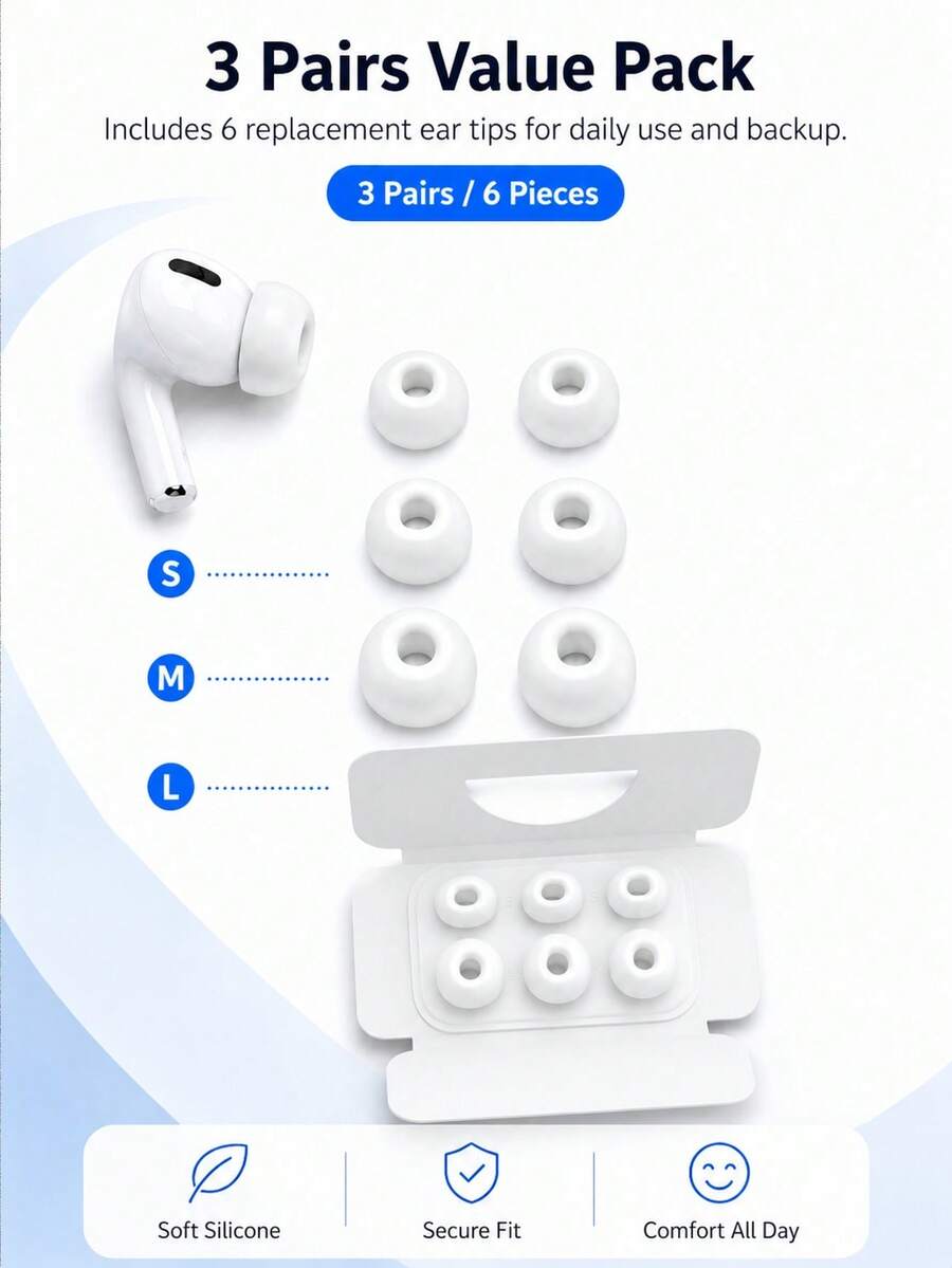 3 Pairs Silicone Replacement Ear Tips, Compatible With Airpods Pro 1st/2nd Generation, Waterproof Design With Noise Reduction Hole & Built-In Dust Filter, Perfect Fit Earbuds Cover, Phone Accessories, Summer, Phone Case, Travel Essentials, Camping Daily Use Earphone Accessories
