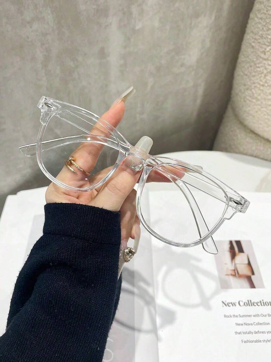 1件裝女款透明框鉚釘眼鏡,街頭風配件 - 無色 - 查看 1