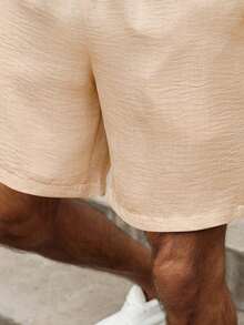 Pantalones cortos casuales de lino para hombres, minimalistas y versátiles - Caqui - Ver 5