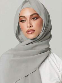 2pcs/Set Women's Scarf Headband Hat Set, Multi-Functional Basic Hat, Headscarf, Middle East Ramadan Style Abaya Matching Set, Elastic Basic Hat, Chiffon Scarf Hat Combination, Casual Wear Series - Light Grey - View 2