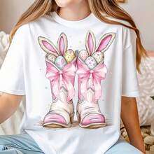 Camiseta con diseño de botas de conejito de Pascua, Camiseta con orejas de conejo y huevos, Suéter de Pascua de primavera, Camiseta de Pascua en colores pastel, Camiseta de Feliz Pascua - Multicolor - Ver 1