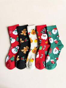 1/5/10 Pairs Cartoon Print Socks, Comfortable Cute Christmas Socks, Women's Socks - Multicolor - View 3