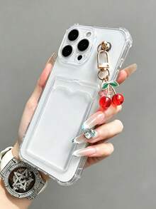 透明純色卡套手機殼附櫻桃鍊條配件，適用於 iPhone 16、17、15、78p、XR、78GES2max、P15promxa、P14、P13、P12、P11，Apple 加厚防震 TPU 軟質全包覆保護手機殼 - 彩色 - 查看 5