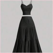 MOD Conjunto de top de camiseta y falda larga midi para mujer en color albaricoque - Marrón - Ver 2