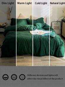 1 Funda nórdica + 2 Fundas de almohada, Juego de 3 piezas, Suave y amigable con la piel en color verde oliva, Lavable a máquina, Para todas las estaciones - Verde Oscuro - Ver 11