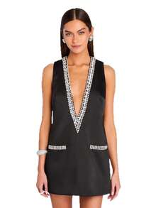 Sleeveless Multicolor Dress With Rhinestones, Perfect For Vacations And Casual Getaways - Bestseller - Black - View 1