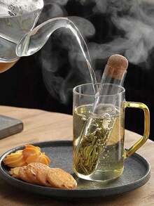 1個玻璃茶葉浸泡管附軟木塞蓋,可重複使用散葉茶濾網,耐熱茶葉浸泡器,適合居家與辦公室,便攜式泡茶器 - 彩色 - 查看 4