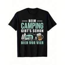 Men's And Women's Camping And Beer Print T-Shirt, Urban Style, Loose Fit, Y2K Style, Cotton, Summer T-Shirt, Short Sleeve, Casual, , Gift - 彩色 - 查看 1