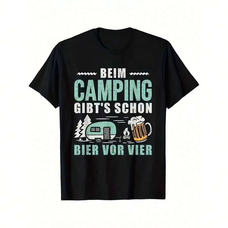Men's And Women's Camping And Beer Print T-Shirt, Urban Style, Loose Fit, Y2K Style, Cotton, Summer T-Shirt, Short Sleeve, Casual, , Gift - 彩色 - 查看 1