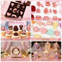 Molde de silicona para el da de la madre, 2 piezas de moldes de silicona con forma de corazn, moldes de flores de chocolate, dulces con texto inchI Love Mom Best Mom inch, molde para hornear pasteles - Violeta y rosa - Ver 3