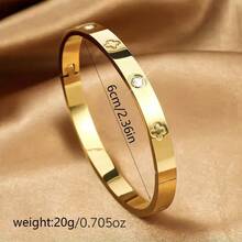 1pc Stainless Steel Heart Clover Stud Bracelet Five-Leaf Clover Bracelet Fashion Versatile Non-Fading Daily Wear Jewelry - Multicolor - View 7