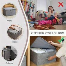 4pcs, Extra-Large Foldable Cationic Storage Box, Waterproof Storage, Bed Sheet Organizers, Foldable Storage And Organization Boxsuitable For Wardrobes, Bedrooms, Kitchens, Books, Multi-Functional Storage And Organization Box(Dual Zippers, 3 Handles) - 4pcs - View 9