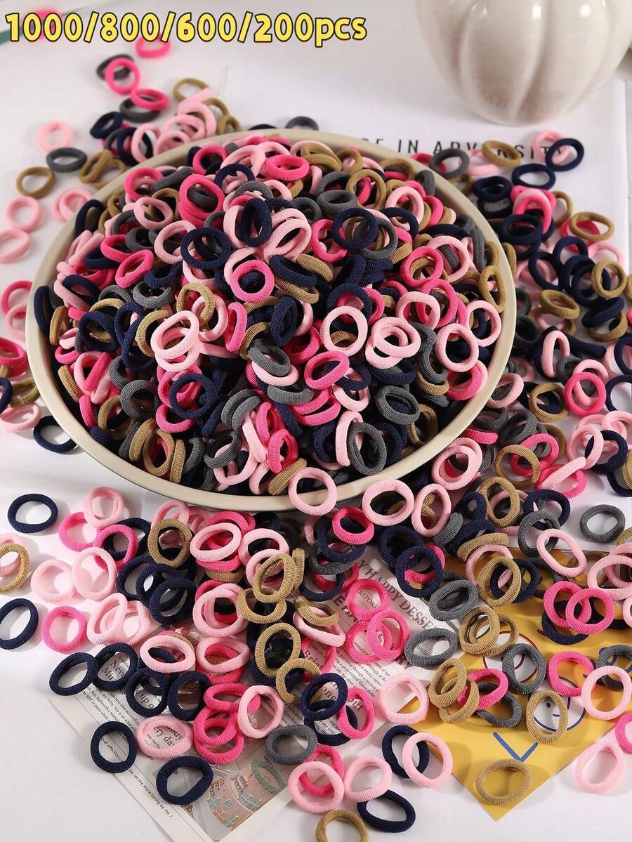 1000/800/600/200pcs Women's Solid Color Hair Ties, High Elasticity Hairbands, Sweet And Cute Style, Small Hair Ties, Hair Accessories, Vacation Accessories, Suitable For Various Hairstyles, Women's Hair Accessories. Daily Casual And Outing Wear, Headwear Accessories, All Season Hair Accessories.