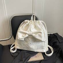 Mochila de cordón estilo anime japonés con diseño de estrella linda, estilo ballet, lazo 2K, gran capacidad, mochila de cordón para ir al trabajo, mochila escolar para niña, mochila urbana para exteriores - Blanco - Ver 7
