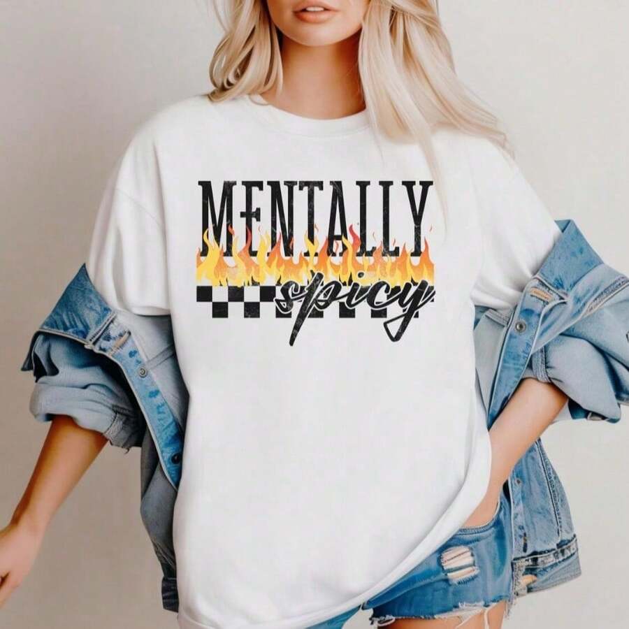 Mentally Spicy T-Shirt, Mental Health T-Shirts, Importance Of Mental Health T-Shirt, Inspirational T-Shirts For Women, Mental Health Awareness, T-Shirt For L - white002 - 查看 1