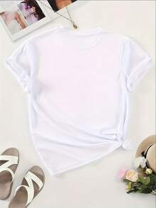 New Version Of The Small Regular Short-Sleeve Butterfly Print T-Shirt For Women - White - View 3