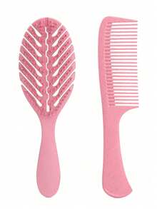 Detangling Comb Set, Wide-Tooth Comb Set, Pink Green Black Beige Purple Plastic Wet/Dry Styling Tools, Hollow Back Brush With Flexible Round-Tip Bristles, Smooth Teeth, Suitable For Curly Wavy Thick Hair, Post-Wash Hair Care, For Women Home And Travel Use - Multicolor - View 12