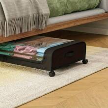 2pcs Under Bed Storage Organizer Metal Underbed Bins With Wheels And Lid Metal Underbed Storage Containers Under Bed Rolling Storage For Clothes, Bedding, Shoes, Blankets, Books, Under-Bed Storage - 2件裝黑色 - 查看 8