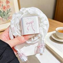 3D銀色蝴蝶結小鋼球+黑色蝴蝶結款式蘋果數據線保護套，相容 18-20W充電器，防斷裂、防刮傷 - 彩色 - 查看 6