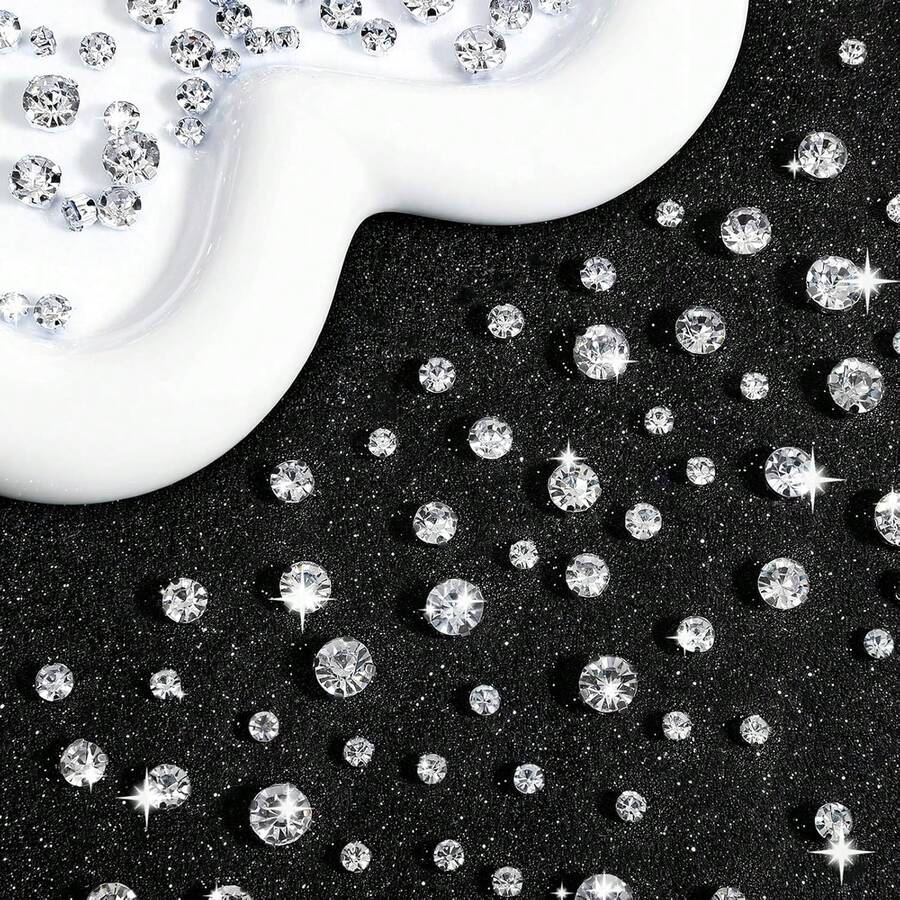 100pcs Clear Rhinestones With Silver Claws, Glass Claw Rhinestones, Transparent Gem Rhinestones With Silver Claws, Suitable For Jewelry, Clothing, Shoes And Accessories (3-10mm) - Mixed Round Diamonds - View 1