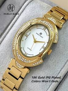 PABLO RAEZ 1件女款 18K金奢華水鑽鑲嵌時尚手錶 不鏽鋼IPG鍍金不褪色錶殼 優雅全新原裝迷人女款石英錶 時尚白色錶盤 AAA高品質 全新鑽石女款熱門腕錶 50m防水 實心厚錶帶 珠寶扣 隨意青少年可愛手錶 精緻禮物 送女友或家人 適合日常/工作/派對裝飾 畢業婚禮生日禮物 - 均碼 - 查看 7