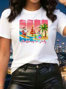 Women's T-Shirt, Christmas In July, Comfortable Clothing - 白色 - 查看 1