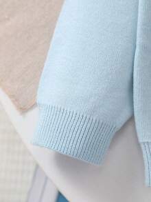 Baby Girl Knitted Round Neck Floral Pattern Embroidered Cardigan - Baby Blue - View 4
