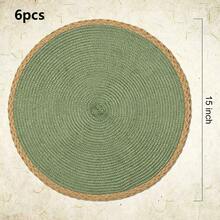 15 Inch Green Round Woven Placemat Set (6/4/1), Washable, Wipeable, Easy To Clean, Heat Resistant, Suitable For Holiday Parties, Indoor And Outdoor Daily Use. Bohemian Style Paper Round Placemat Home Kitchen Table Woven Non-Slip Mat Solid Color Bowl Plate Cup Mat Suitable For Holiday Gatherings, Birthday Parties, Wedding Banquets, Coffee Table Mat, Home Decor Spring/Summer/Autumn/Winter Decoration - Green - View 11